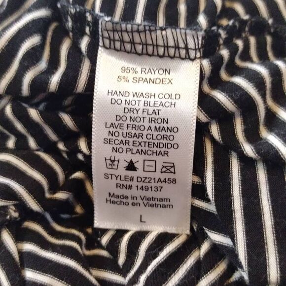 Double Zero Black White Striped Long Sleeve Top Sz L Womens Blouse Stretchy Tee - Picture 6 of 6